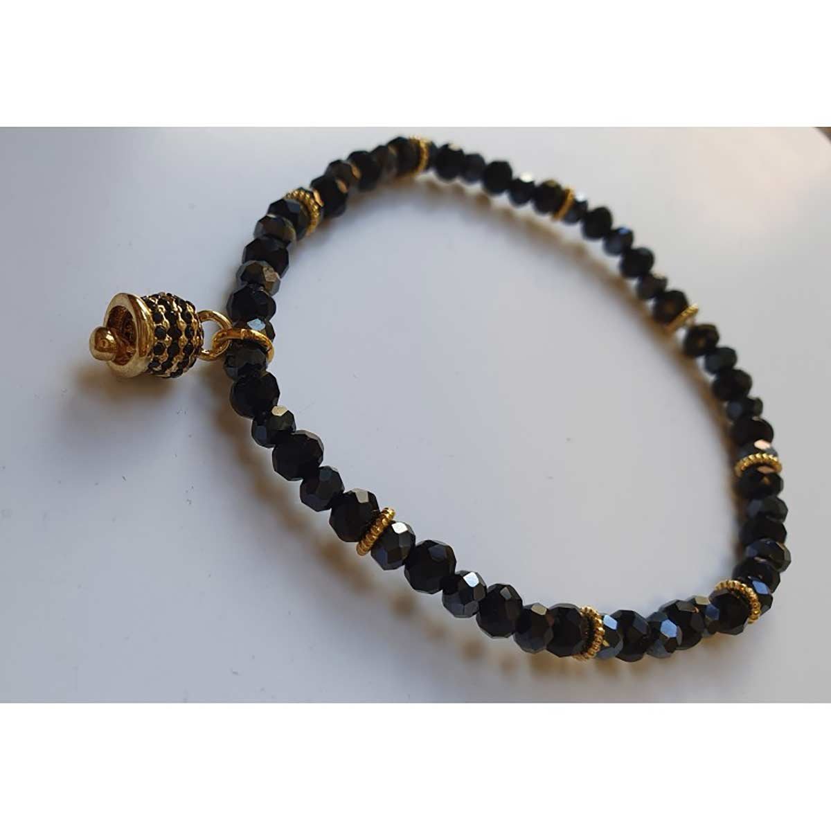 Bracciale nero con ciondolo campanella 