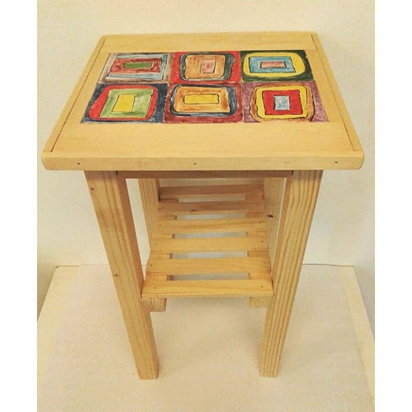 Tavolino in legno e ceramica 